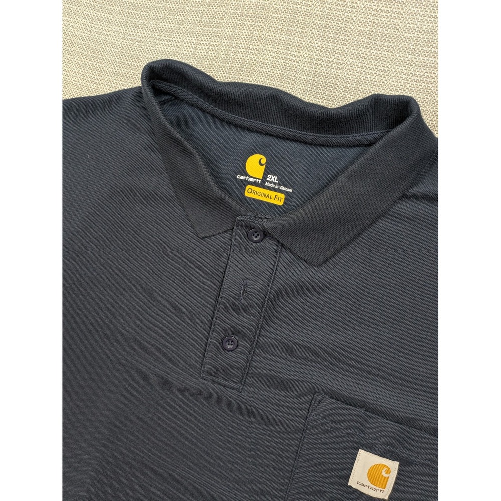 Carhartt Polo Shirt Mens 2XL Navy Solid Performance Original Fit Pocket Workwear